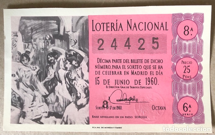 Nationale spanische Lotterie: D&Eacute;CIMO DE LOTER&Iacute;A DEL A&Ntilde;O 1960 SORTEO N&deg; 17 DEL 15/6/1960.