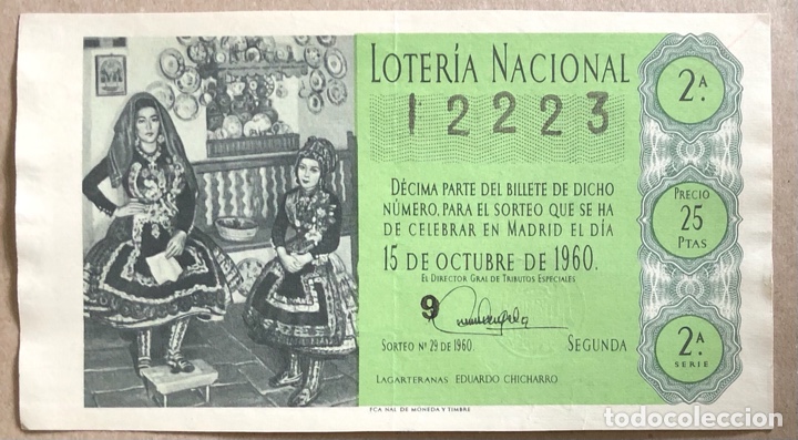 Nationale spanische Lotterie: D&Eacute;CIMO DE LOTER&Iacute;A DEL A&Ntilde;O 1960 SORTEO N&deg; 29 DEL 15/10/1960.