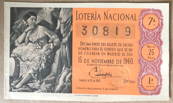Nationale spanische Lotterie: D&Eacute;CIMO DE LOTER&Iacute;A DEL A&Ntilde;O 1960 SORTEO N&deg; 32 DEL 15/11/1960.
