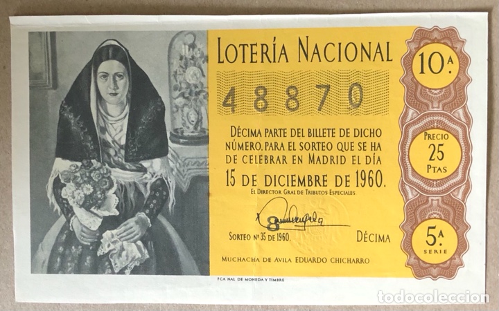 Nationale spanische Lotterie: D&Eacute;CIMO DE LOTER&Iacute;A DEL A&Ntilde;O 1960 SORTEO N&deg; 35 DEL 15/12/1960.