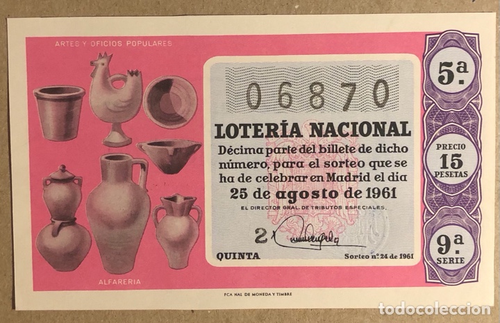 Nationale spanische Lotterie: D&Eacute;CIMO DE LOTER&Iacute;A DEL A&Ntilde;O 1961 SORTEO N&deg; 24 DEL 25/8/1961.