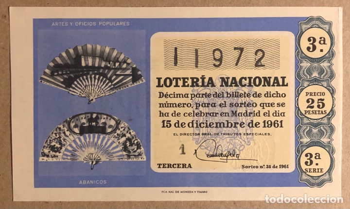 National Spanish Lottery: D&Eacute;CIMO DE LOTER&Iacute;A DEL A&Ntilde;O 1961 SORTEO N&deg; 35 DEL 15/12/1961.