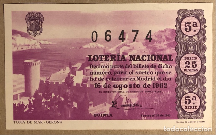 Loterie Nationale: D&Eacute;CIMO DE LOTER&Iacute;A DEL A&Ntilde;O 1962 SORTEO N&deg; 23 DEL 16/8/1962.