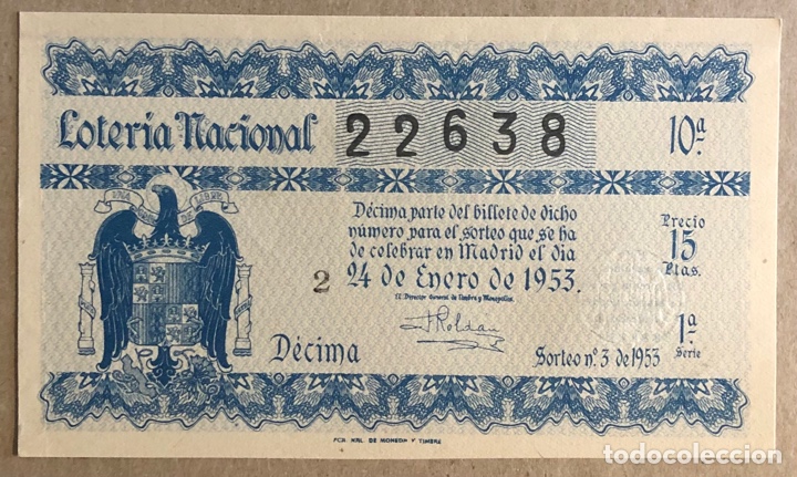 Loterie Nationale: D&Eacute;CIMO DE LOTER&Iacute;A DEL A&Ntilde;O 1953 SORTEO N&deg; 3 DEL 24/1/1953.