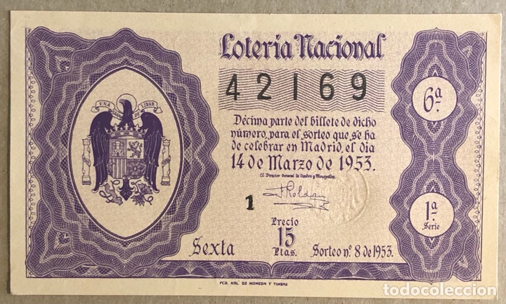 Nationale spanische Lotterie: D&Eacute;CIMO DE LOTER&Iacute;A DEL A&Ntilde;O 1953 SORTEO N&deg; 8 DEL 14/3/1953.