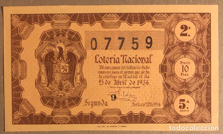 Lotteria Nationale Spagnola: D&Eacute;CIMO DE LOTER&Iacute;A DEL A&Ntilde;O 1956 SORTEO N&deg; 12 DEL 25/4/1956.