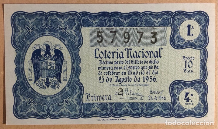 Loterie Nationale: D&Eacute;CIMO DE LOTER&Iacute;A DEL A&Ntilde;O 1956 SORTEO N&deg; 24 DEL 25/8/1956.