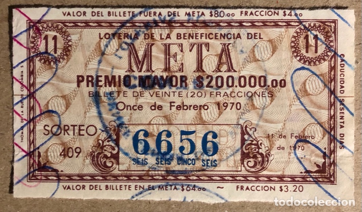 Lotteria Nationale Spagnola: BILLETE DE LOTER&Iacute;A DE BENEFICENCIA DEL META (COLOMBIA) DEL A&Ntilde;O 1970.
