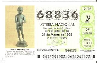 Loter&iacute;a Nacional: Loter&iacute;a Nacional, sorteo 24 de 1995. Portador de L&aacute;mpara. Tarragona. 9-9524