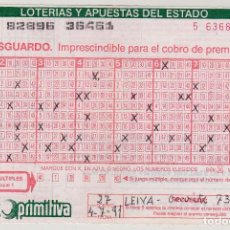 Lotería Nacional: LOTERÍA PRIMITIVA - LOTERÍAS Y APUESTAS DEL ESTADO - AÑO 1991 - PERFECTO ESTADO
