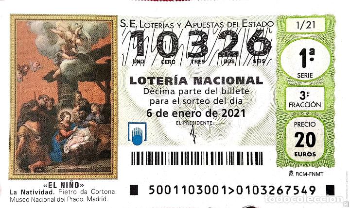 Loter&iacute;a Nacional: Espa&ntilde;a. Loter&iacute;a. 2021. Sorteo: 1 La Navidad de Cortona. Museo del Prado. Fecha: 6 enero