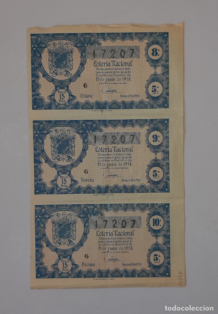 National Spanish Lottery: 3 DECIMOS DE LOTERIA Sorteo 25 de Junio de 1958