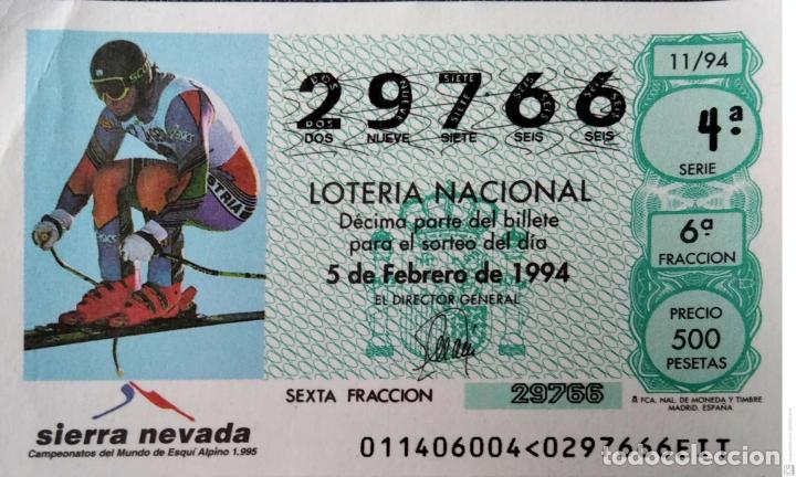 Loter&iacute;a nacional: Espa&ntilde;a. Loter&iacute;a. 1994. Sorteo: 11 Campeonato del Mundo de esqu&iacute; Alpino 1995. Sierra Nevada. Fecha: 5