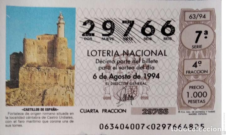 Loter&iacute;a nacional: Espa&ntilde;a. Loter&iacute;a. 1994. Sorteo: 63 Castillos de Espa&ntilde;a: Castro Urdiales (Cantabria). Fecha: 6 agosto.