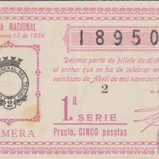 Loterie Nationale: LOTERIA NACIONAL - SORTEO - 12 - 1936 - SERIE 1ª - FRACCIÓN 1ª - BARCELONA. Lote 292087803