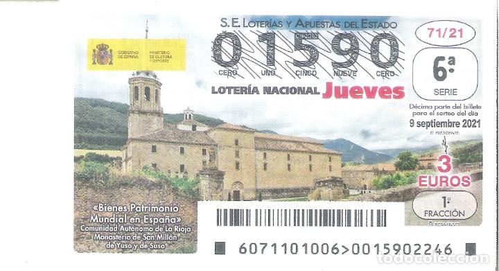Nationale spanische Lotterie: 1 DECIMO LOTERIA JUEVES 4 SEPTIEMBRE 2021 - 71/21 MONASTERIO DE SAN MILLAN DE YUNO Y SUSO - LA RIOJA