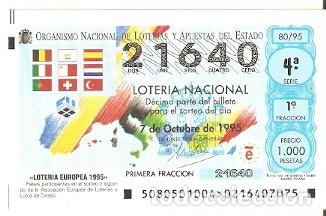 Loter&iacute;a nacional: D&eacute;cimo Loter&iacute;a Nacional. sorteo 80 de 1995. Loter&iacute;a Europea. 9-9580