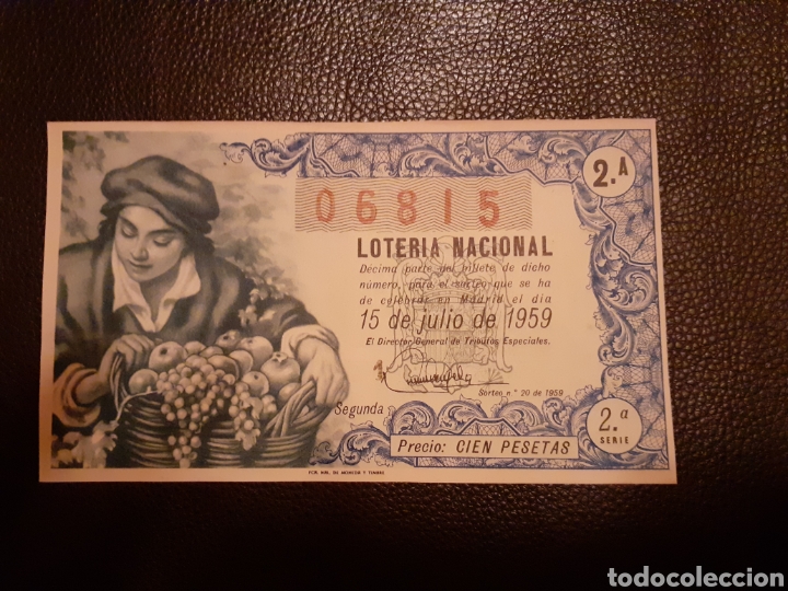 Loter&iacute;a nacional: 06815 Decimo Loter&iacute;a 15 Julio 1959 sorteo 20