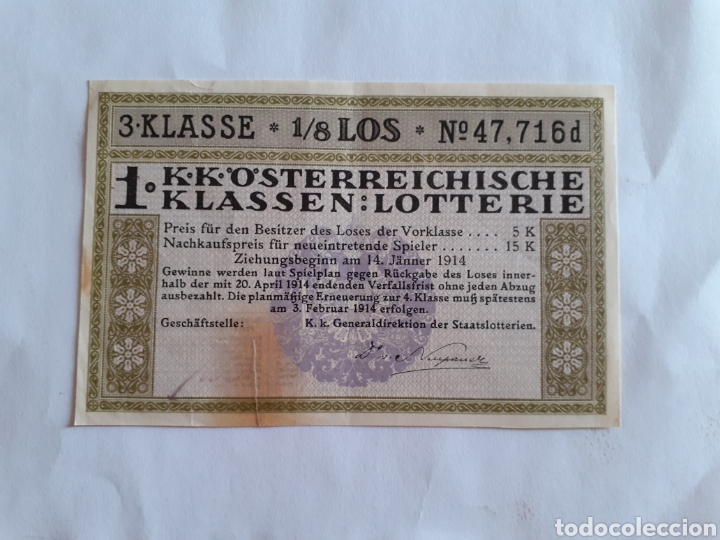Lotaria Nacional: Billete Loter&iacute;a Nacional Austria 3 febrero 1914