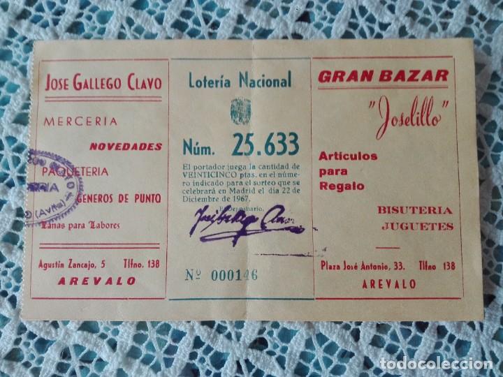 National Spanish Lottery: Participaci&oacute;n de loter&iacute;a 22 de diciembre de 1967 con publicidad Gran Bazar Joselillo Ar&eacute;valo &Aacute;vila