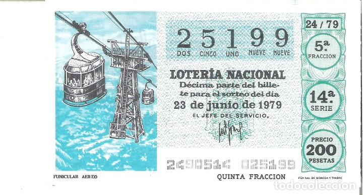 Lotaria Nacional: 1 DECIMO LOTERIA SABADO - 23 JUNIO 1979 - 24/79 - FUNICULAR AEREO ( COLOR VERDE