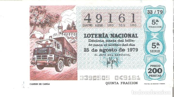 Nationale spanische Lotterie: 1 DECIMO LOTERIA SABADO - 25 AGOSTO 1979 - 33/79 - ANTIGUO CAMION DE CARGA ( COLOR VERDE AGUA
