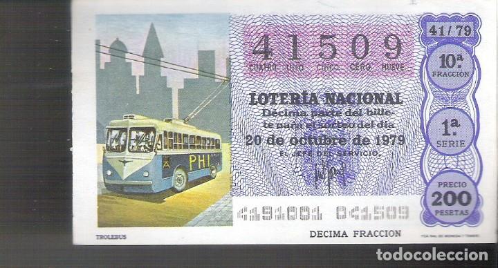 Nationale spanische Lotterie: 1 DECIMO LOTERIA SABADO - 20 OCTUBRE 1979 - 41/79 - MEDIOS DE TRANSPORTE - TROLEBUS ( COLOR AZUL