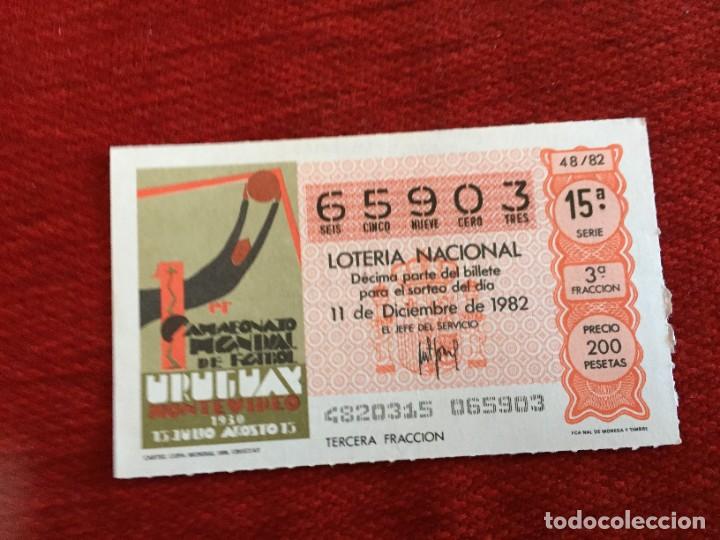 Loter&iacute;a nacional: R16187 DECIMO LOTERIA NACIONAL 65903 (11-12-1982) CARTEL POSTER MUNDIAL URUGUAY 1930