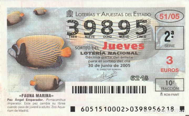 Lotaria Nacional: 1 DECIMO LOTERIA DEL JUEVES - 30 JUNIO 2005 - 51/05 - FAUNA MARINA ( PEZ ANGEL EMPERADOR )