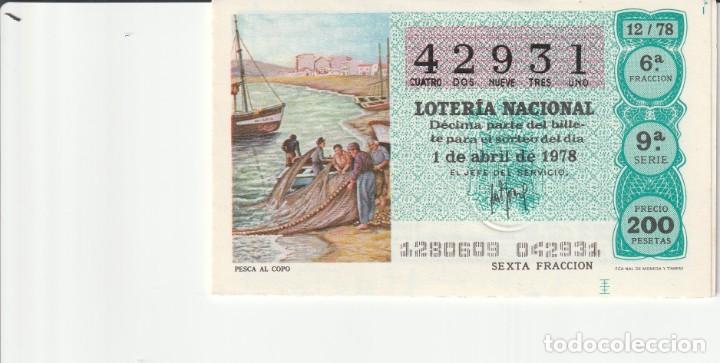Lotaria Nacional: 1 DECIMO LOTERIA SABADO - 1 ABRIL 1978 - 12/78 - ARTES DE PESCA AL COPO ( COLOR VERDE AGUA