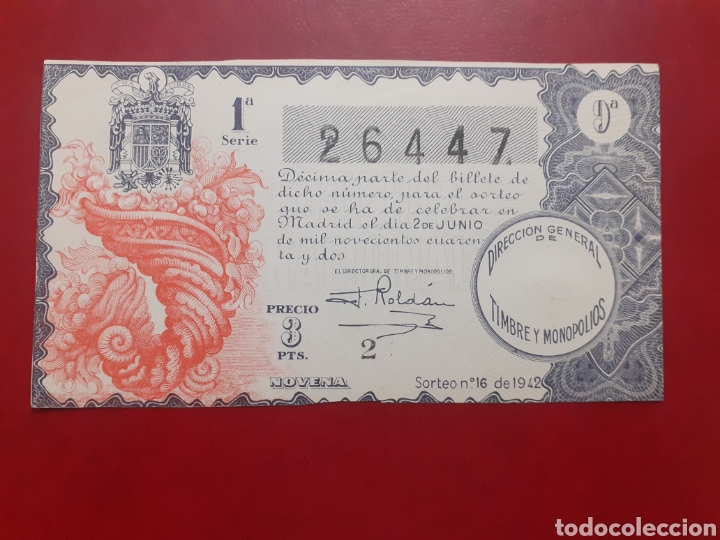 National Spanish Lottery: Decimo Loter&iacute;a Nacional 2 junio 1942