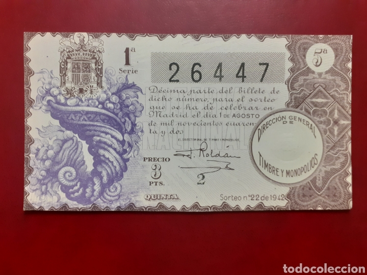 National Spanish Lottery: Decimo Loter&iacute;a Nacional 1 agosto 1942