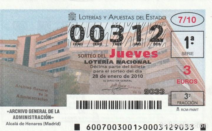 Lotaria Nacional: 1 DECIMO LOTERIA JUEVES -- 28 ENERO 2010 -- 7/10 - ARCHIVO GENERAL AMINISTRACION - ALCALA HENARES
