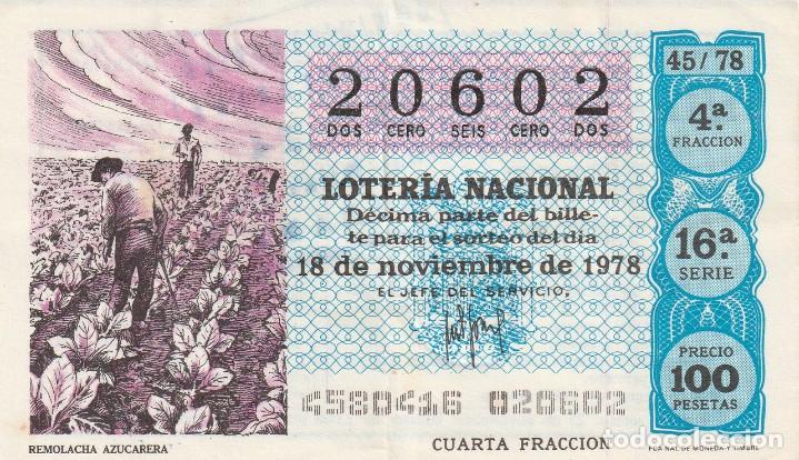 Lotaria Nacional: 1 DECIMO LOTERIA SABADO -11 NOVIEMBRE 1978 - 44/78 - GAS NATURAL ( COLOR AZUL