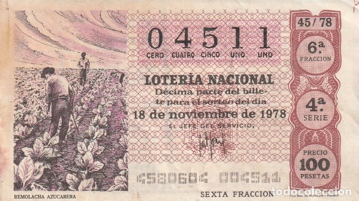 Lotaria Nacional: 1 DECIMO LOTERIA SABADO -11 NOVIEMBRE 1978 - 44/78 - GAS NATURAL ( COLOR BURDEOS
