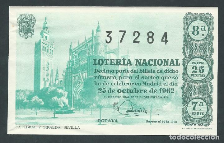 National Spanish Lottery: decimo loteria nacional 25 de octubre a&ntilde;o 1962 sorteo 30 catedral y giralda sevilla