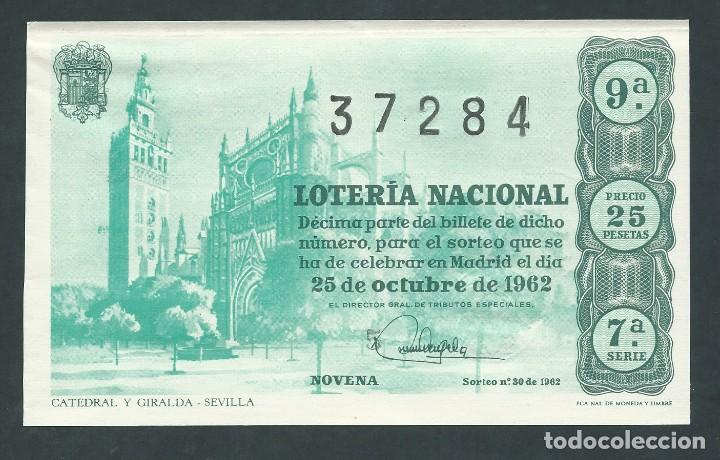 National Spanish Lottery: decimo loteria nacional 25 de octubre a&ntilde;o 1962 sorteo 30 catedral y giralda sevilla
