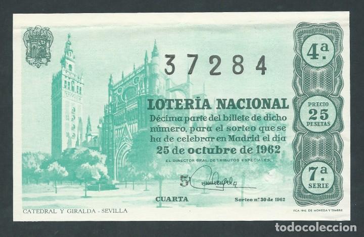 National Spanish Lottery: decimo loteria nacional 25 de octubre a&ntilde;o 1962 sorteo 30 catedral y giralda sevilla