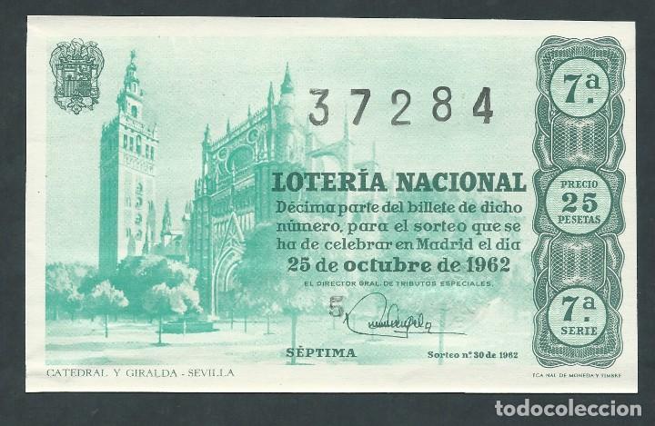 National Spanish Lottery: decimo loteria nacional 25 de octubre a&ntilde;o 1962 sorteo 30 catedral y giralda sevilla