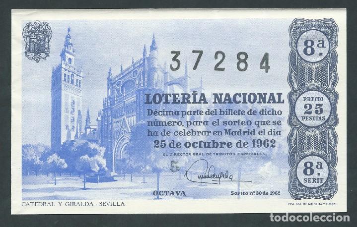 National Spanish Lottery: decimo loteria nacional 25 de octubre a&ntilde;o 1962 sorteo 30 catedral y giralda sevilla