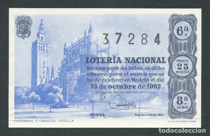 National Spanish Lottery: decimo loteria nacional 25 de octubre a&ntilde;o 1962 sorteo 30 catedral y giralda sevilla