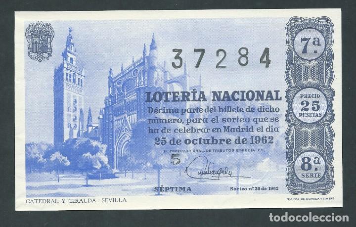 National Spanish Lottery: decimo loteria nacional 25 de octubre a&ntilde;o 1962 sorteo 30 catedral y giralda sevilla