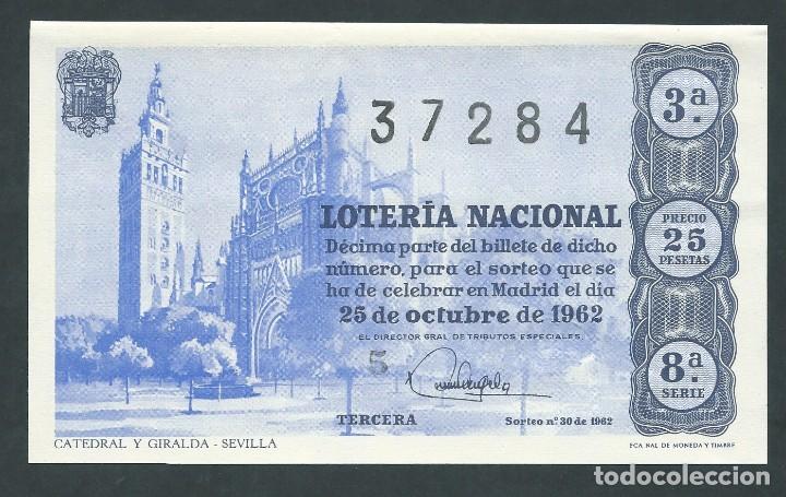 National Spanish Lottery: decimo loteria nacional 25 de octubre a&ntilde;o 1962 sorteo 30 catedral y giralda sevilla