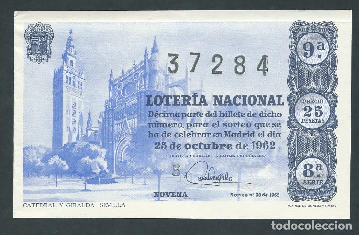 National Spanish Lottery: decimo loteria nacional 25 de octubre a&ntilde;o 1962 sorteo 30 catedral y giralda sevilla