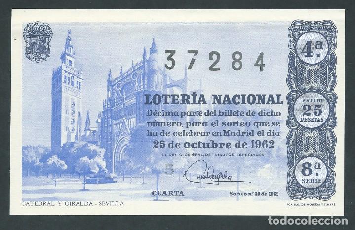 National Spanish Lottery: decimo loteria nacional 25 de octubre a&ntilde;o 1962 sorteo 30 catedral y giralda sevilla