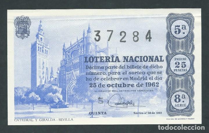 National Spanish Lottery: decimo loteria nacional 25 de octubre a&ntilde;o 1962 sorteo 30 catedral y giralda sevilla