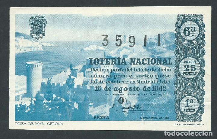 National Spanish Lottery: decimo loteria nacional 16 de agosto a&ntilde;o 1962 sorteo 23 tossa de mar