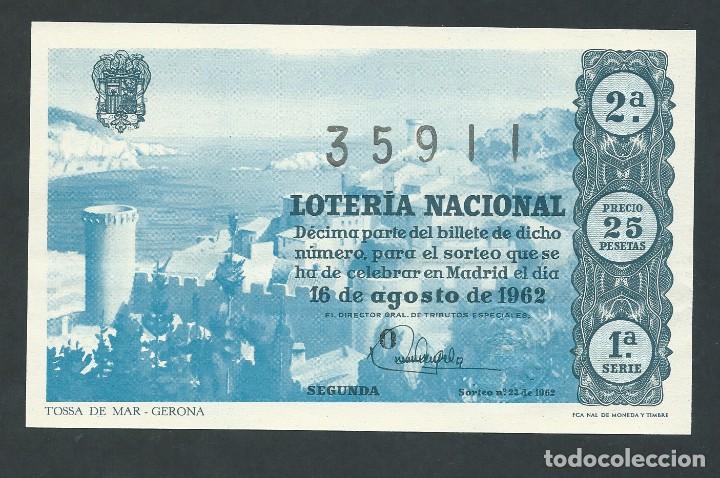 National Spanish Lottery: decimo loteria nacional 16 de agosto a&ntilde;o 1962 sorteo 23 tossa de mar