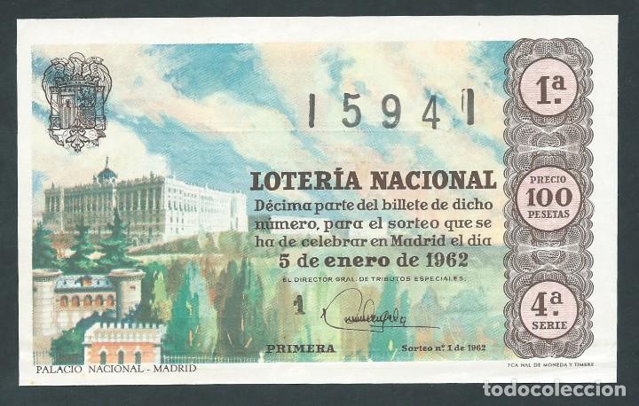 Nationale spanische Lotterie: decimo loteria nacional 5 de enero a&ntilde;o 1962 sorteo 1 palacio nacional madrid