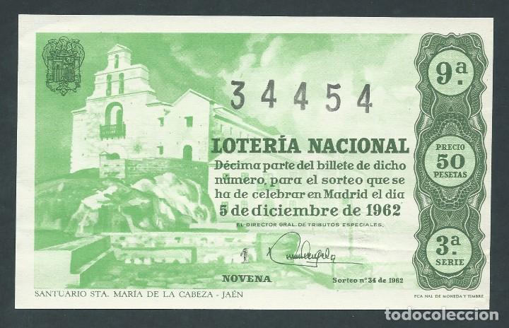 Loterie Nationale: decimo loteria nacional 5 diciembre a&ntilde;o 1962 sorteo n 34 santuario sta maria de la cabeza jaen